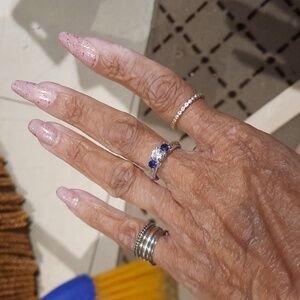 AUTHENTIC GORGEOUS TRINITY CZ SAPPHIRE RING STERLING SILVER SIZE 7